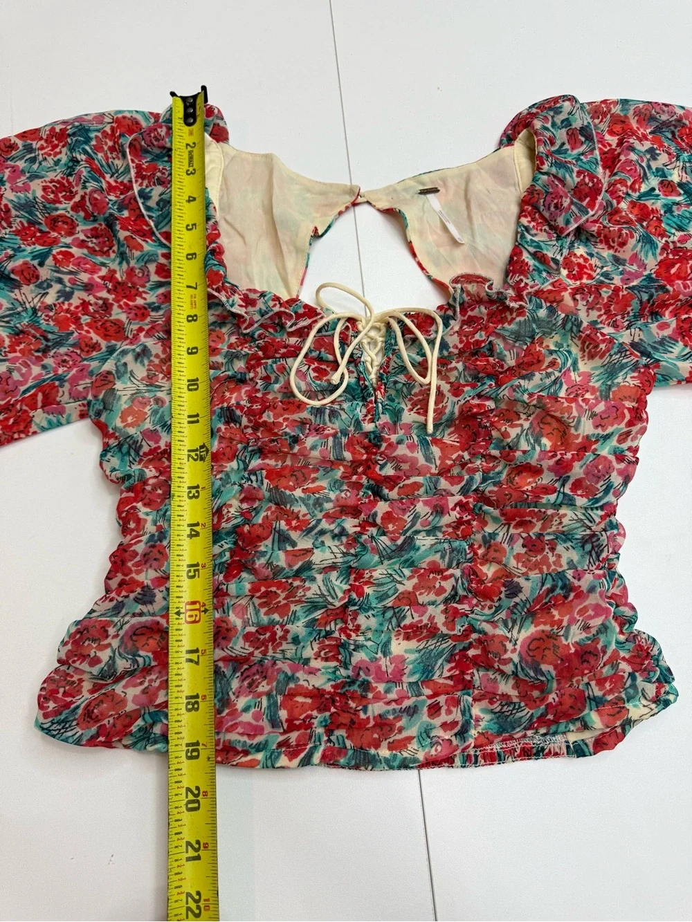 Free People Red Floral Square-Neck Ruffle Blouse size XS